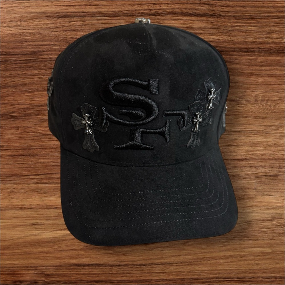 Black Embroidered Cross Accent Baseball Cap